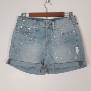 Madewell Jean Shorts High Rise Paint Splatter Lightwash Boy Denim Blue Size 26